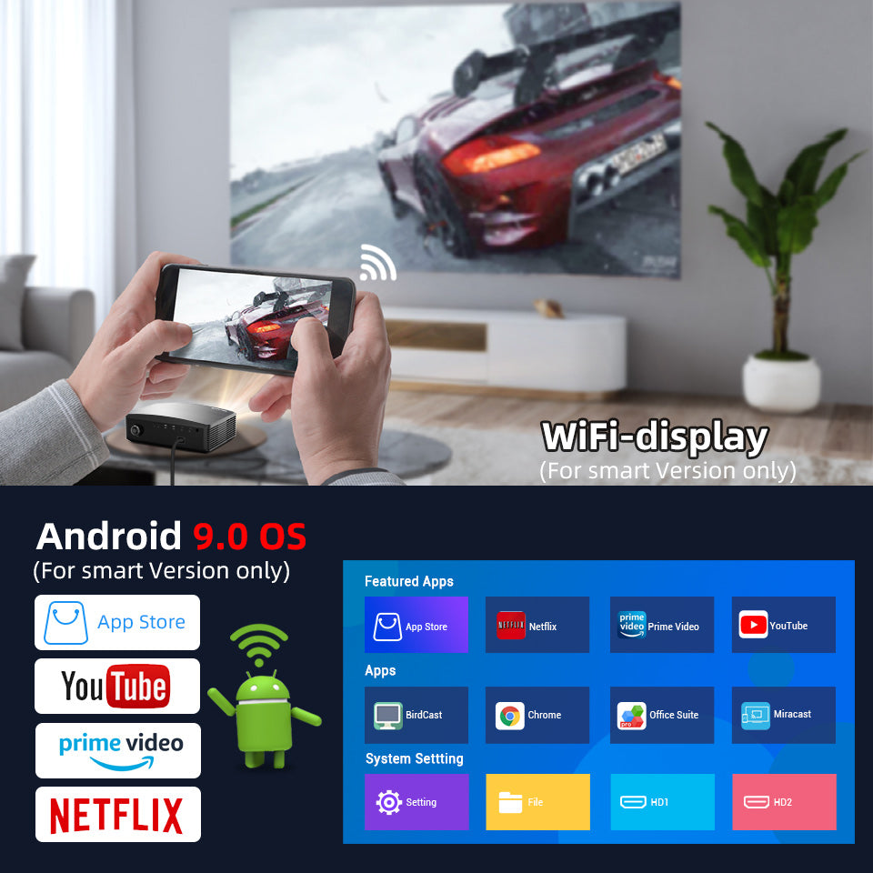 BYINTEK K25 Full HD 4K 1920x1080P LCD Smart Android 9.0 Wifi LED Video