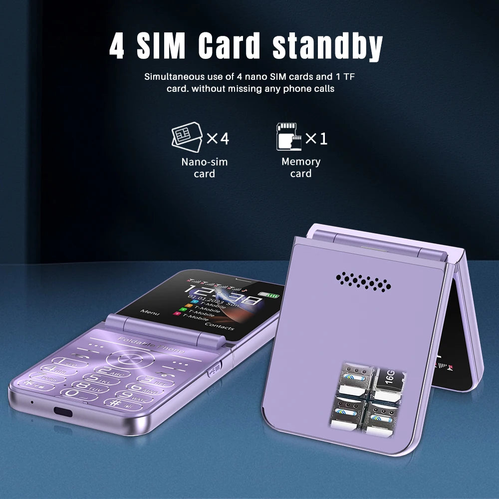 SERVO Flilo7 4 SIM Card Flip Mobile Phone Auto Call Record Speed Dial