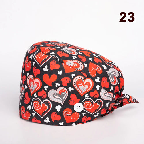 Buttons Candy Printing Scrub Caps Unisex Cotton Scrubs Cap Nurse