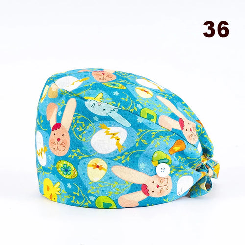 Buttons Candy Printing Scrub Caps Unisex Cotton Scrubs Cap Nurse