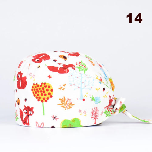 Buttons Candy Printing Scrub Caps Unisex Cotton Scrubs Cap Nurse