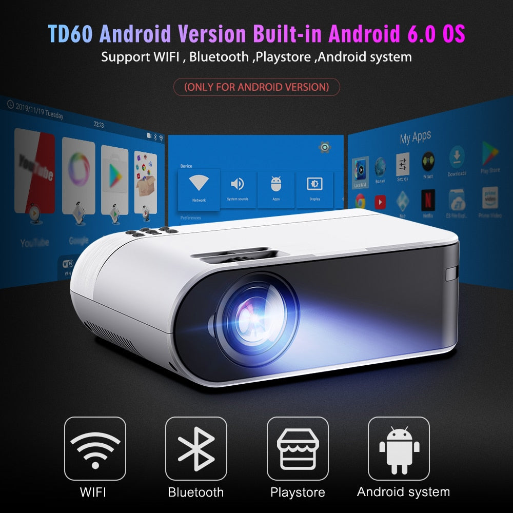 ThundeaL TD60 Mini Projector Portable WiFi Android 6.0 Home Cinema for