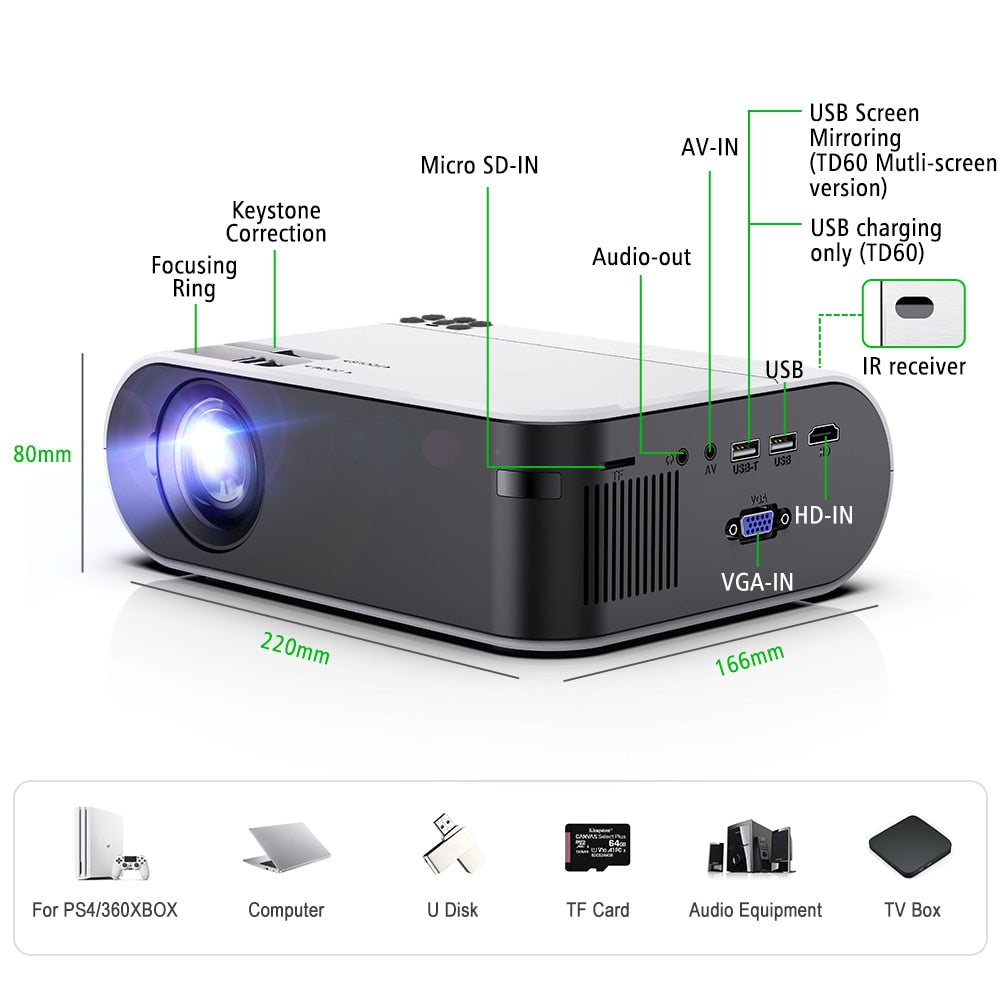 ThundeaL TD60 Mini Projector Portable WiFi Android 6.0 Home Cinema for