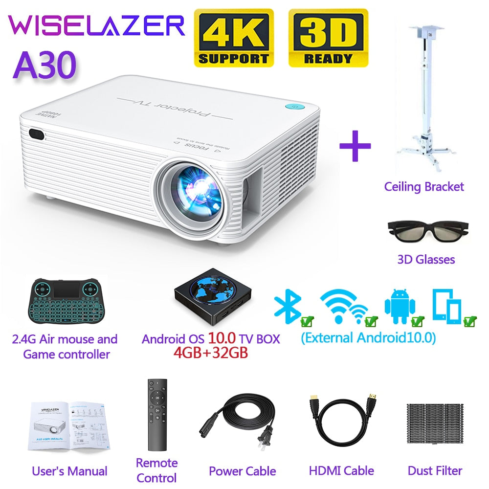 Wiselazer A30 9500 Lumens Led Portable Projector Native 1920*1080 Hd