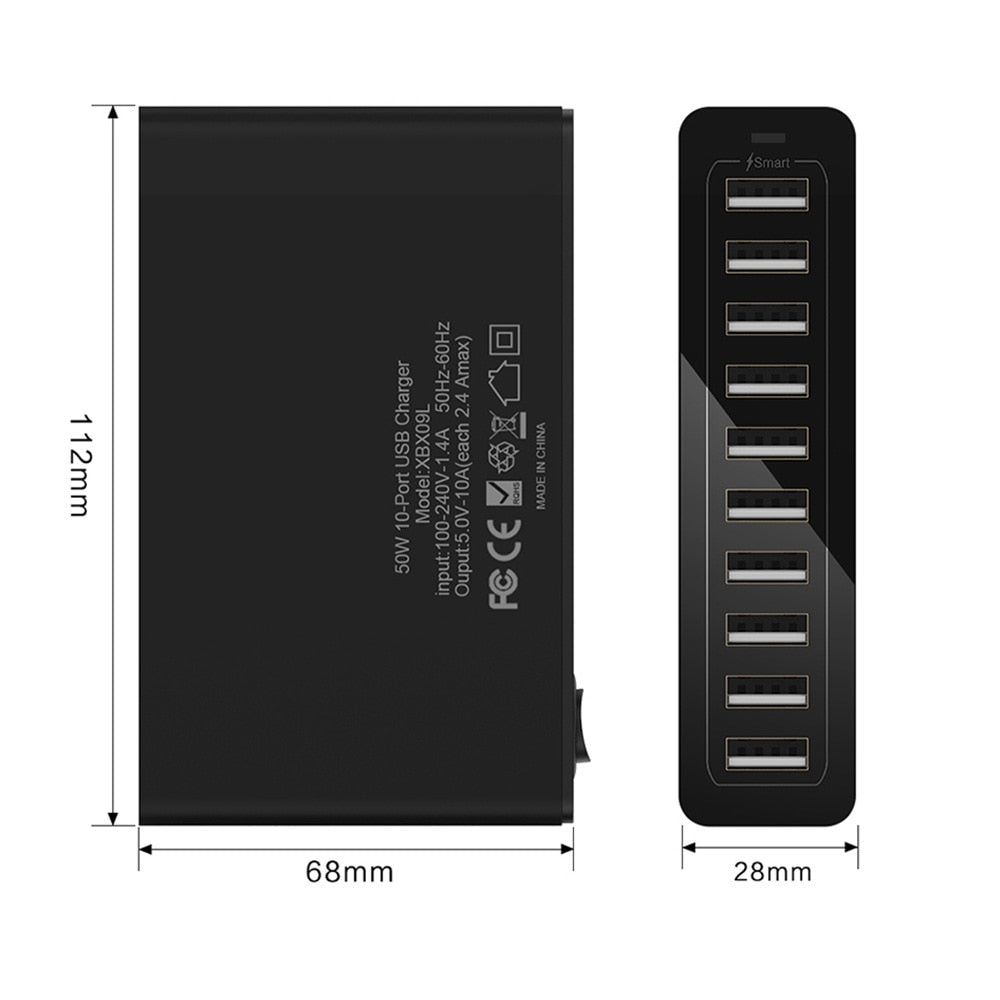 10 Usb Ports Quick Charge Charger Station Dock With Cable 50w Us Au Eu