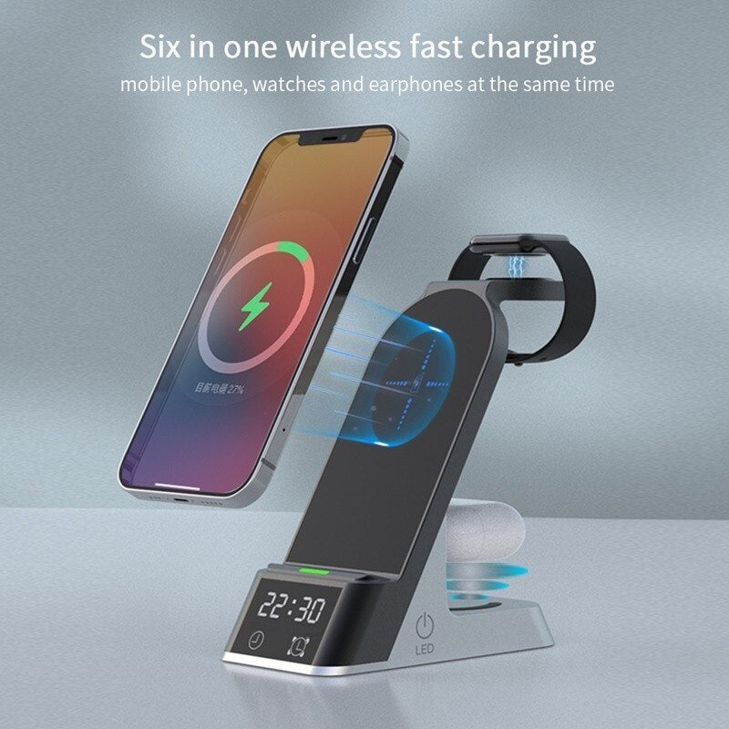 15W Alarm Clock Qi Wireless Charger For Iphone XS 11 12 13 Pro Max