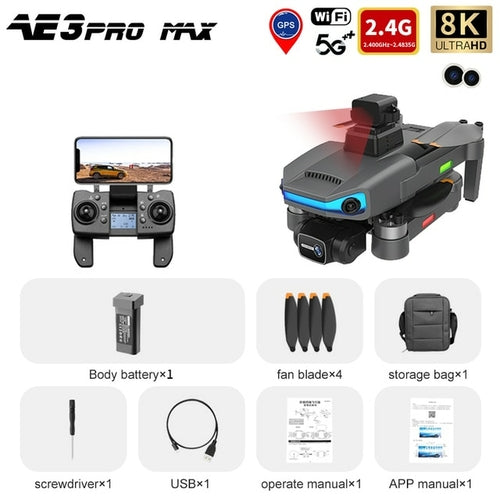 Ae3 Pro Max Gps Drone 4k Dual Camera 3 Axis Gimbal Professional Aerial