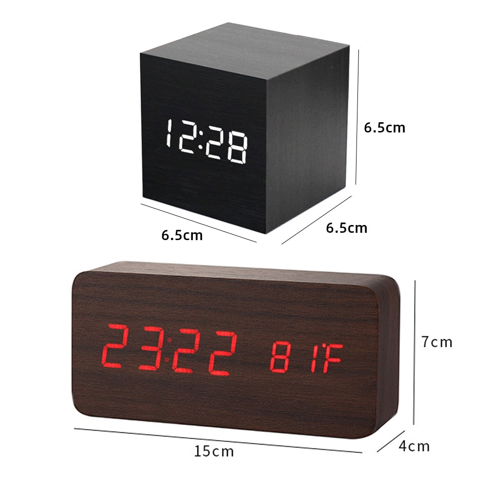 Table Clock Led Digital Wooden Alarm Clock USB AAA Powered Voice Control Desk Clock