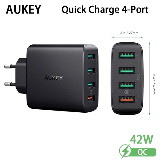 Aukey Eu Plug 4 Ports Usb Wall Charger With Qc 3.0 Quick Charge