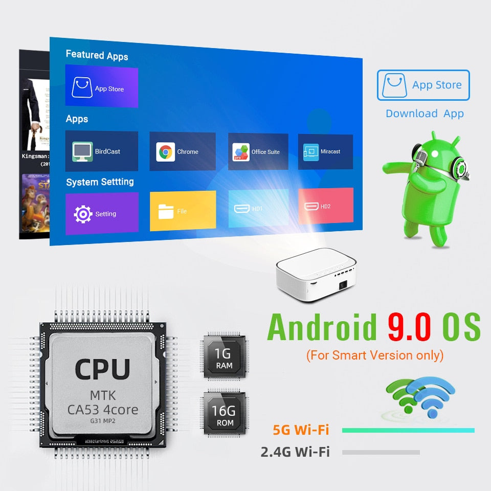 BYINTEK K45 Smart Projetor Proyector Android WIFI Full HD 1920x1080