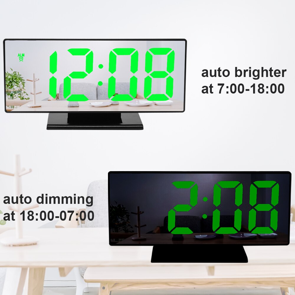 Digital Alarm Clock Led Mirror Electronic Alarm Clocks Large Lcd