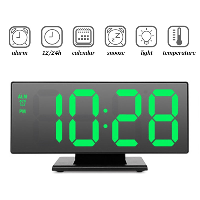 Digital Alarm Clock Led Mirror Electronic Alarm Clocks Large Lcd