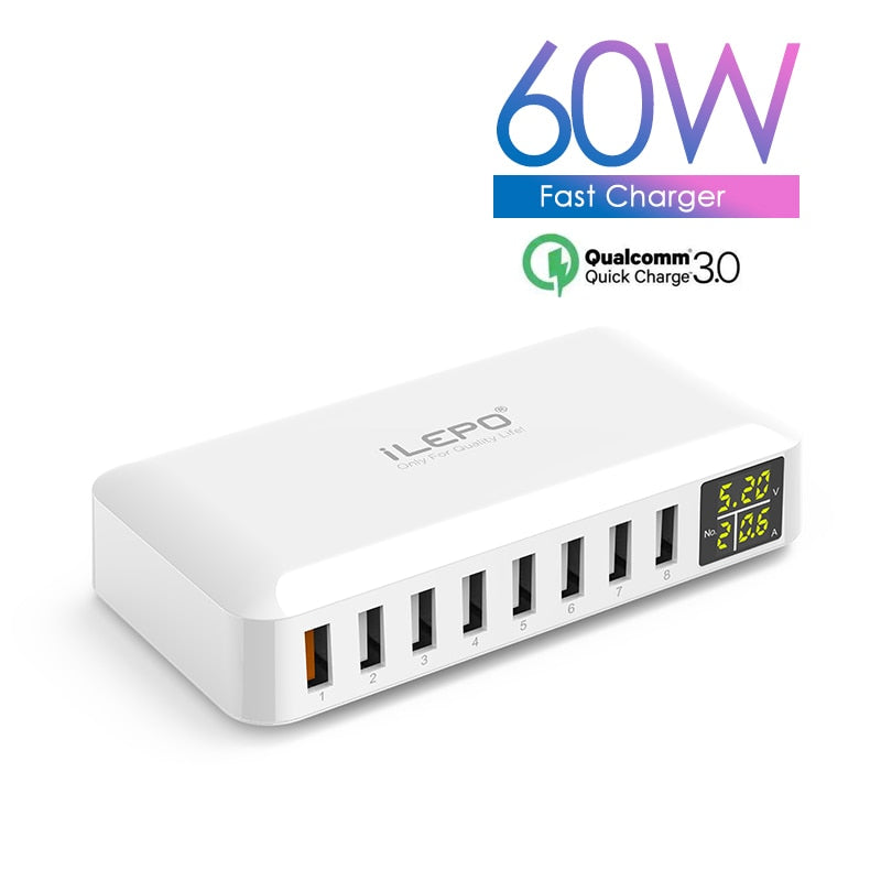 Ilepo 60w Qc Smart Multi Port Usb Charger Ac Power Adapter Digital