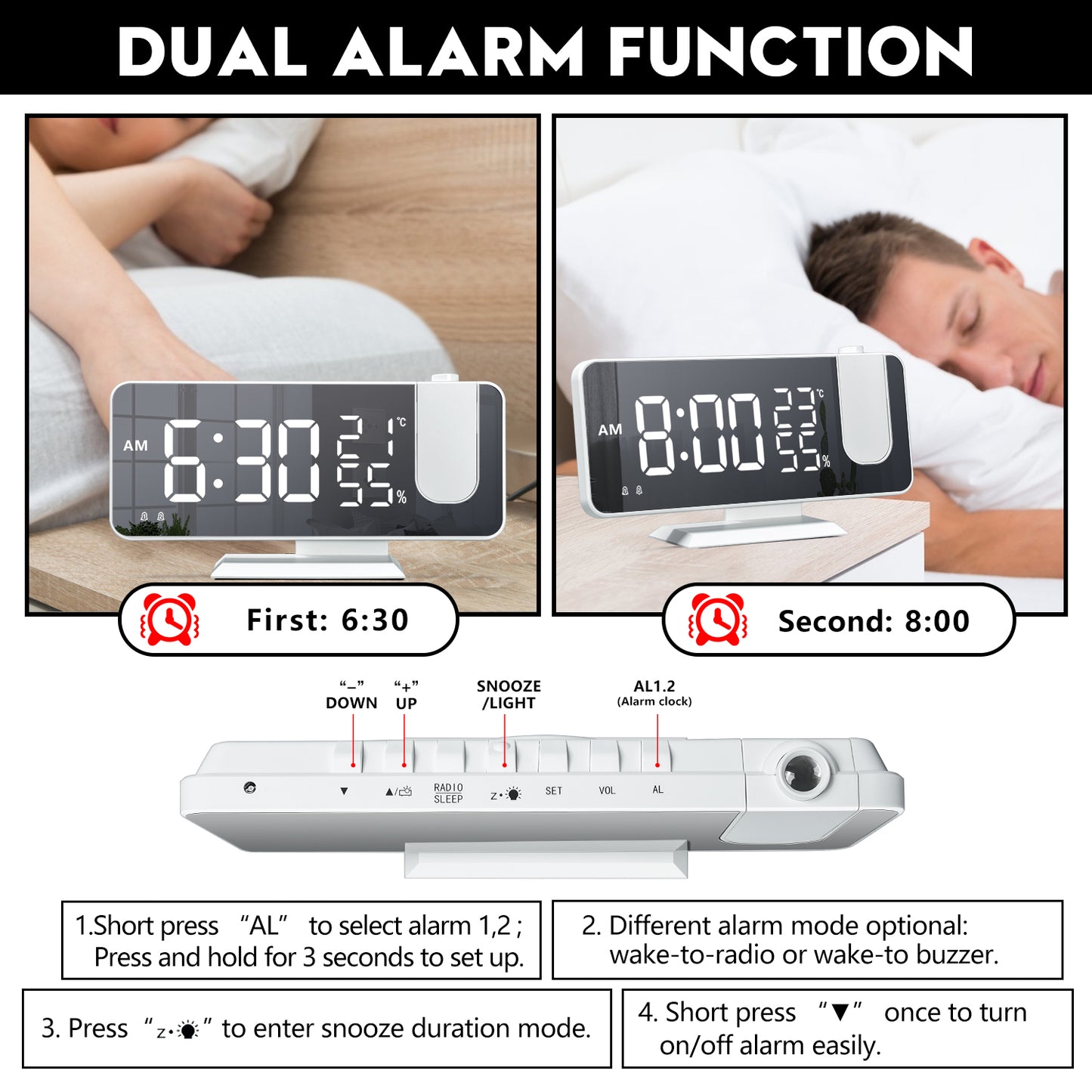 Led Digital Alarm Clock Electronic Projection Clock With Fm Radio