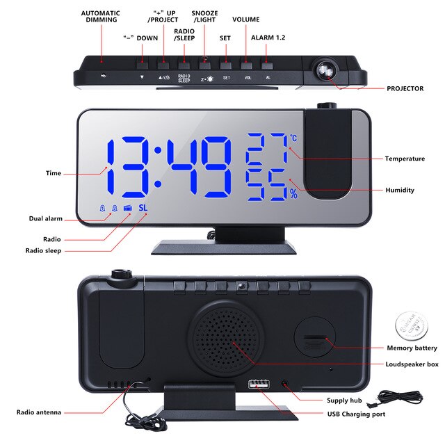 Led Projector Clocks Digital Electronic Alarm Clock Usb Wake Up Fm