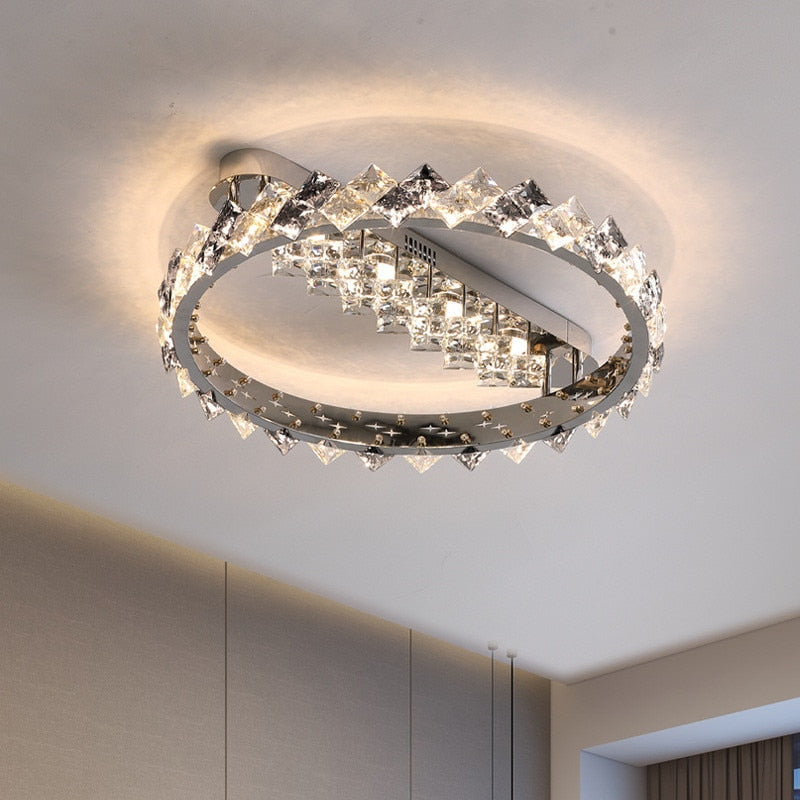 Modern Luxury Crystal Ceiling Lamp Lights Stainles Steel Chrome
