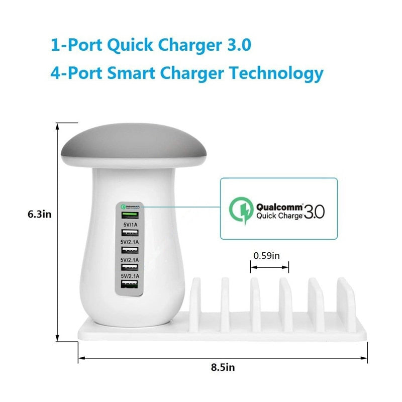 Multi Port Quick Charger 3.0 Mushroom Lamp QC3.0 Fast Charging for