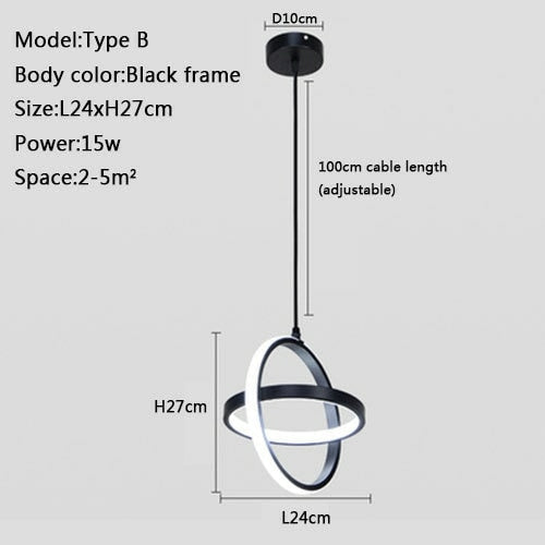 New Design Modern Pendant Light Minimalist Black White Frame Led