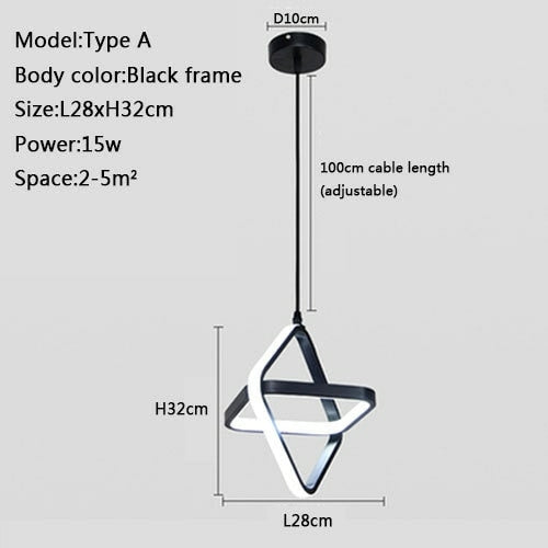 New Design Modern Pendant Light Minimalist Black White Frame Led