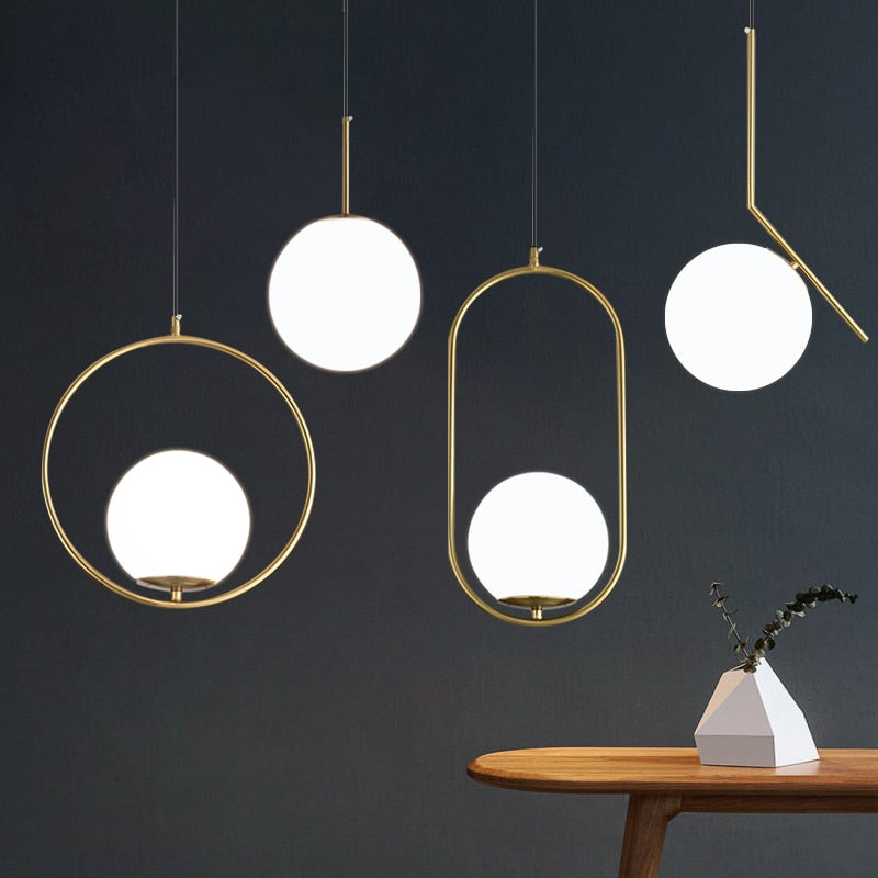 Nordic Glass Ball Pendant Lights Modern LED Hanging Lamp for Living