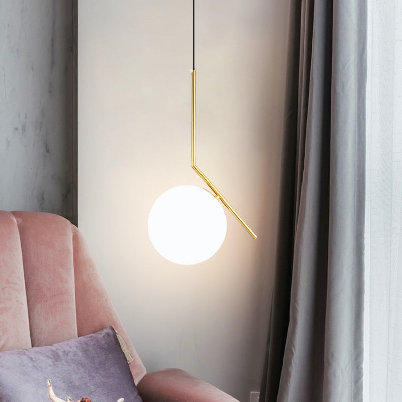 Nordic Glass Ball Pendant Lights Modern LED Hanging Lamp for Living