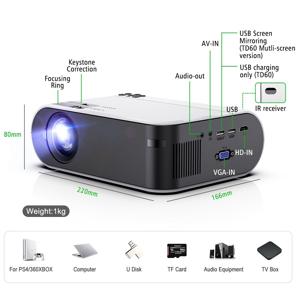 Mini Projector Td60 Portable Home Cinema 3200 Lumens